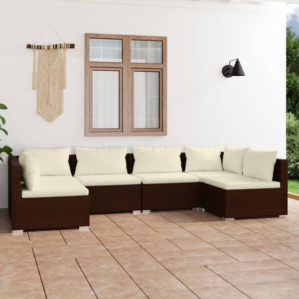 vidaXL 6 Piece Garden Lounge Set with Cushions Poly Rattan Brown