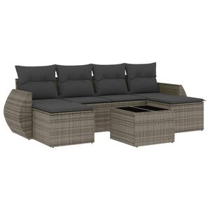 vidaXL 7 Piece Garden Sofa Set with Cushions Grey Poly Rattan