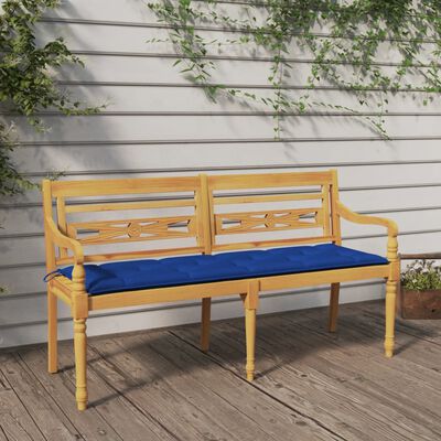 vidaXL Batavia Bench with Blue Cushion 150 cm Solid Wood Teak