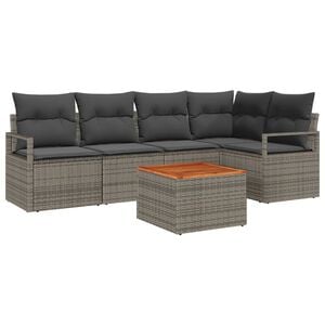 vidaXL Garden Sofa Set with Storage 6 pcs Grey Poly Rattan