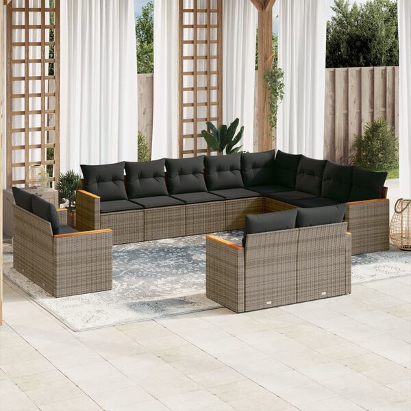 vidaXL 12 Piece Garden Sofa Set with Cushions Grey Poly Rattan