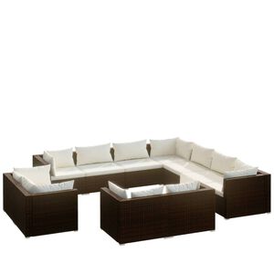 vidaXL 11 Piece Garden Lounge Set with Cushions Brown Poly Rattan
