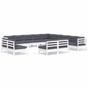 vidaXL 13 Piece Garden Lounge Set with Cushions White Solid Pinewood