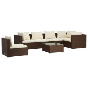 vidaXL 7 Piece Garden Lounge Set with Cushions Poly Rattan Brown