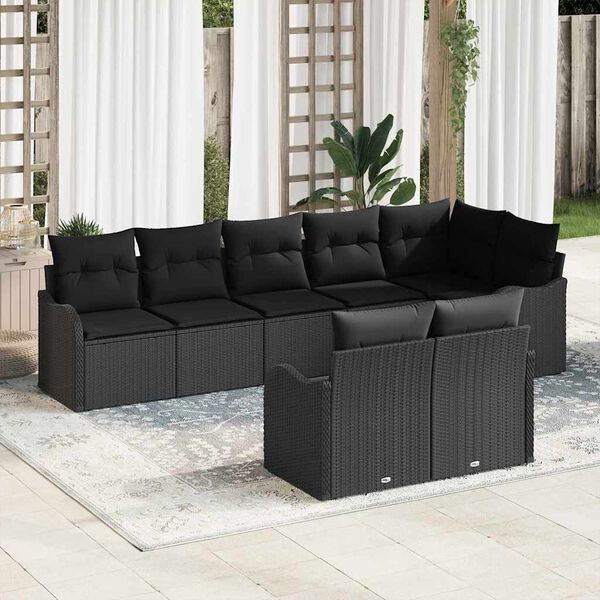vidaXL Garden Sofa Set 8 pcs Black Poly Rattan