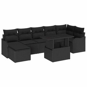 vidaXL Garden Sofa Set with Cushion 8 pcs Black Poly rattan