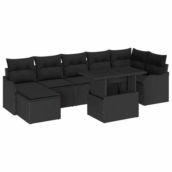 vidaXL Garden Sofa Set with Cushion 8 pcs Black Poly rattan