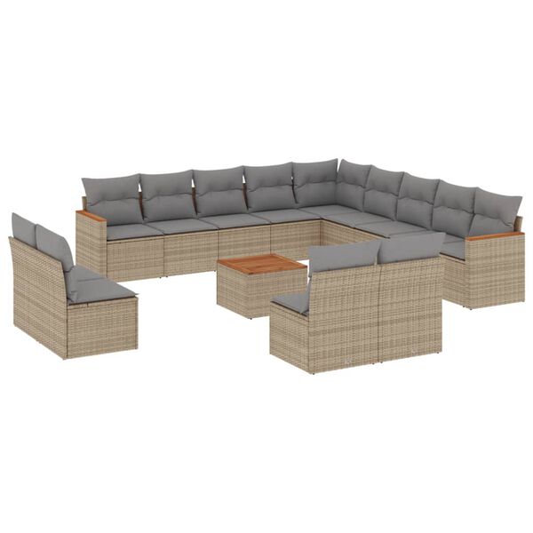 vidaXL 14 Piece Garden Sofa Set with Cushions Mix Beige Poly Rattan
