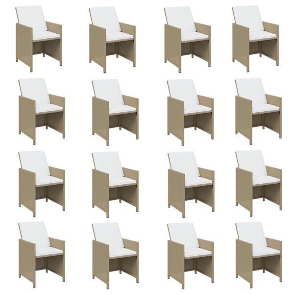 vidaXL 17 Piece Garden Dining Set with Cushions Beige Poly Rattan