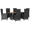 vidaXL 7 Piece Garden Dining Set with Cushions Black Poly Rattan