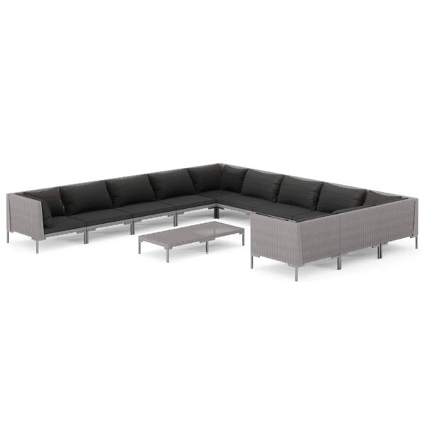 vidaXL 12 Piece Garden Lounge Set with Cushions Poly Rattan Dark Grey