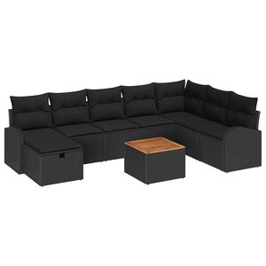 vidaXL Garden Sofa Set with Cushion 9 pcs Black Poly rattan