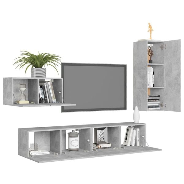 vidaXL 4 Piece TV Cabinet Set Concrete Grey Engineered Wood
