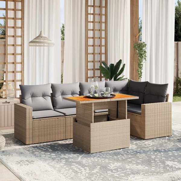 vidaXL 6 Piece Garden Sofa Set with Cushions Beige Poly Rattan