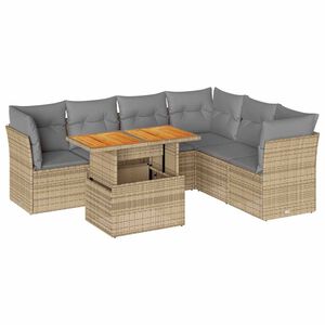 vidaXL 7 Piece Garden Sofa Set with Cushions Beige Poly Rattan