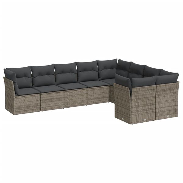 vidaXL 9 Piece Garden Sofa Set with Cushions Grey Poly Rattan