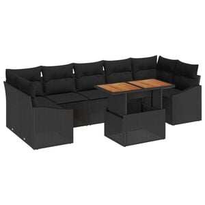 vidaXL Garden Sofa Set 8 pcs Black Poly Rattan and Powder-Coated Steel