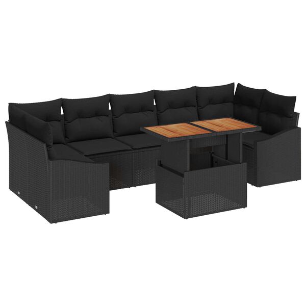 vidaXL Garden Sofa Set 8 pcs Black Poly Rattan and Powder-Coated Steel