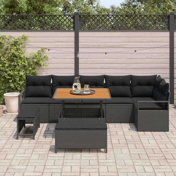 vidaXL Garden Sofa Set with Cushion with Storage 9 pcs Black
