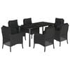 vidaXL 7 Piece Garden Dining Set with Cushions Black Poly Rattan