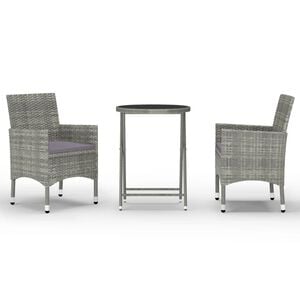 vidaXL 3 Piece Garden Bistro Set Poly Rattan and Tempered Glass Grey