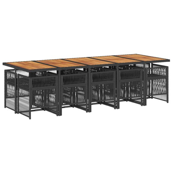 vidaXL 11 Piece Garden Dining Set with Cushions Black Poly Rattan