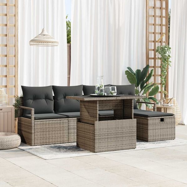 vidaXL Garden Sofa Set with Cushion 6 pcs Grey Poly rattan