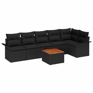 vidaXL Garden Sofa Set with Storage 7 pcs Black Poly Rattan