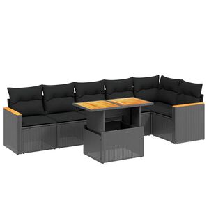 vidaXL 7 Piece Garden Sofa Set with Cushions Black Poly Rattan