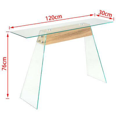 vidaXL Console Table MDF and Glass 120x30x76 cm Oak Colour