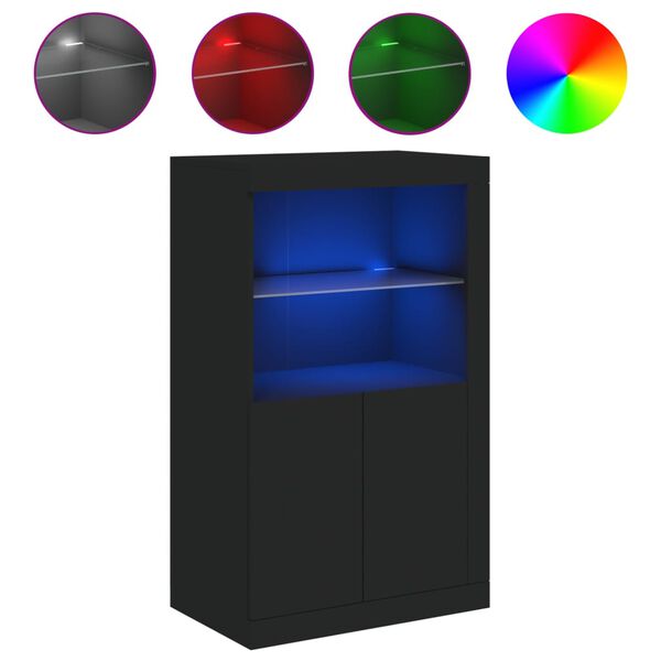 vidaXL Side Cabinet with LED Lights Black Engineered Wood