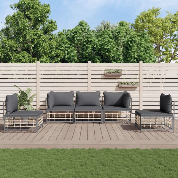 vidaXL 5 Piece Garden Lounge Set with Cushions Anthracite Poly Rattan