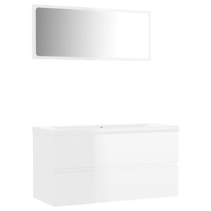 vidaXL Bathroom Furniture Set High Gloss White Engineered Wood