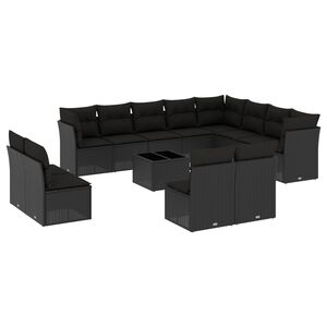 vidaXL 13 Piece Garden Sofa Set with Cushions Black Poly Rattan