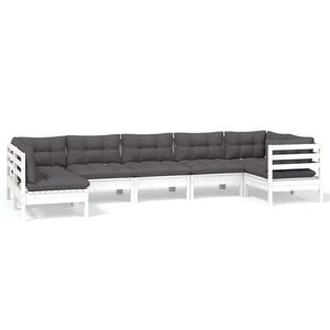 vidaXL 7 Piece Garden Lounge Set with Cushions White Pinewood