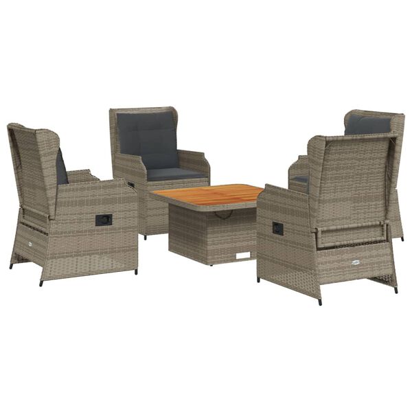 vidaXL 5 Piece Garden Lounge Set with Cushions Grey Poly Rattan