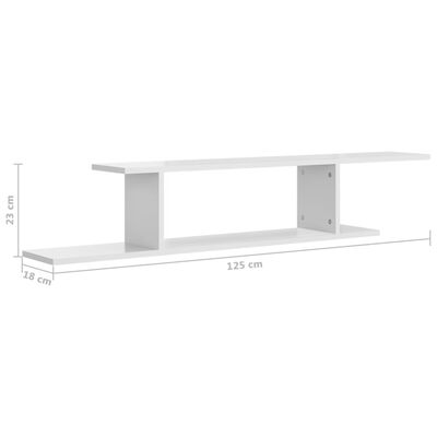 vidaXL Wall-Mounted TV Shelf High Gloss White 125x18x23 cm Engineered Wood