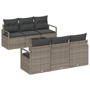 vidaXL Garden Sofa Set with Cushion 7 pcs Grey Poly Rattan