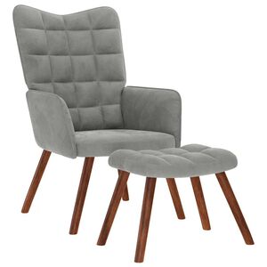 vidaXL Relaxing Chair with Stool Light Grey Velvet