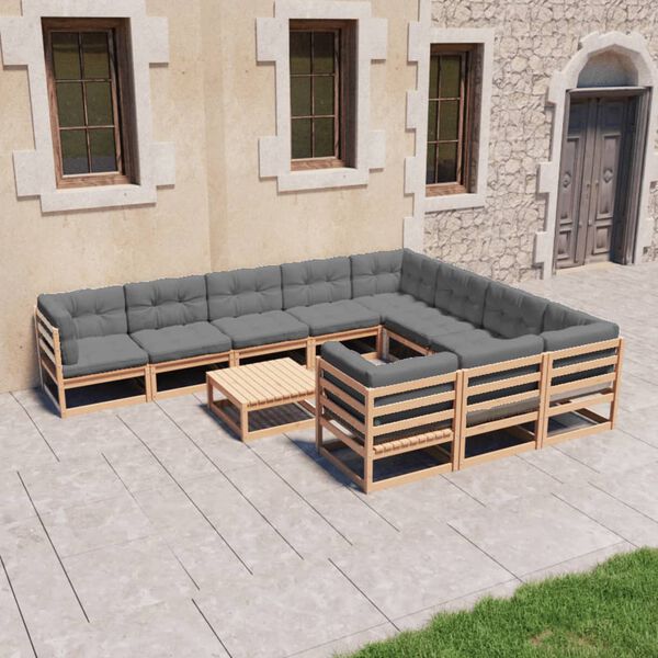 vidaXL 11 Piece Garden Lounge Set with Cushions Solid Pinewood