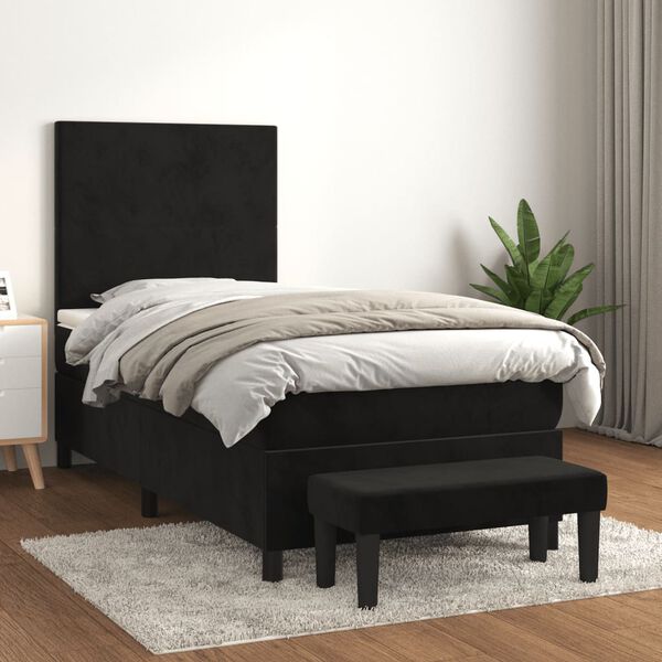 vidaXL Box Spring Bed with Mattress Black 106x203 cm King Single Size Velvet