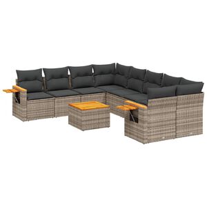 vidaXL 9 Piece Garden Sofa Set with Cushions Grey Poly Rattan