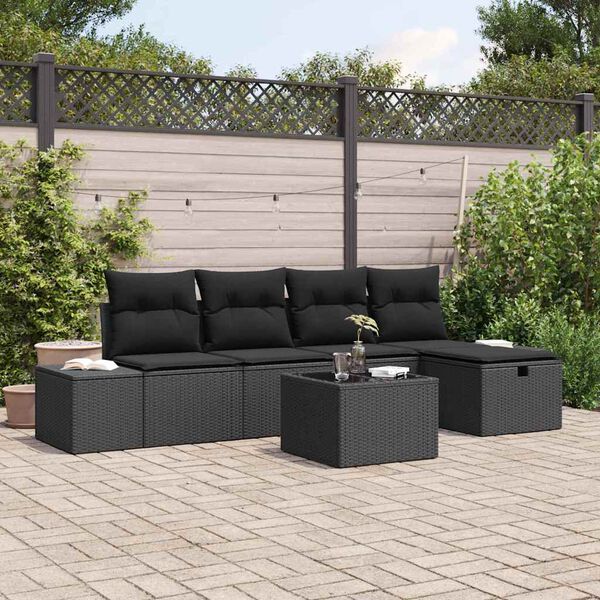 vidaXL Garden Sofa Set 6 pcs Black 55 x 62 x 69 cm Poly rattan