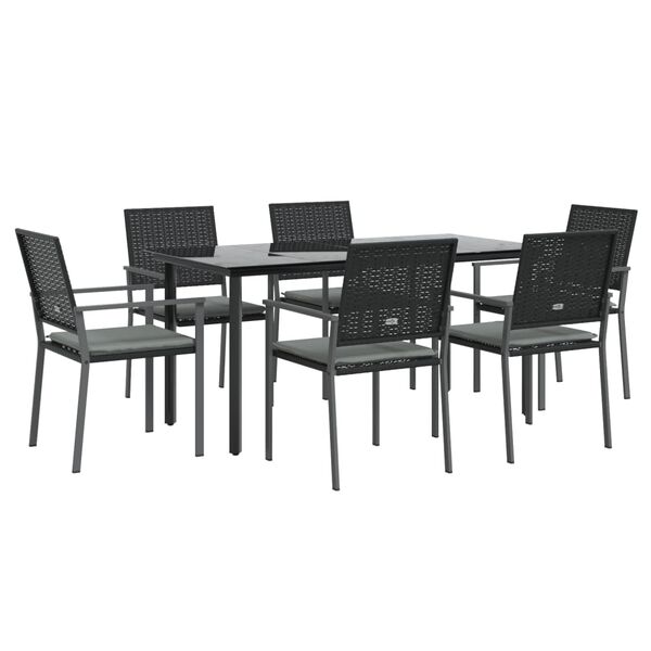 vidaXL 7 Piece Garden Dining Set with Cushions Poly Rattan and Steel