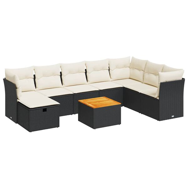 vidaXL 9 Piece Garden Sofa Set with Cushions Black Poly Rattan