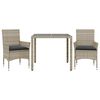 vidaXL 3 Piece Garden Dining Set with Cushions Light Grey Poly Rattan and Glass