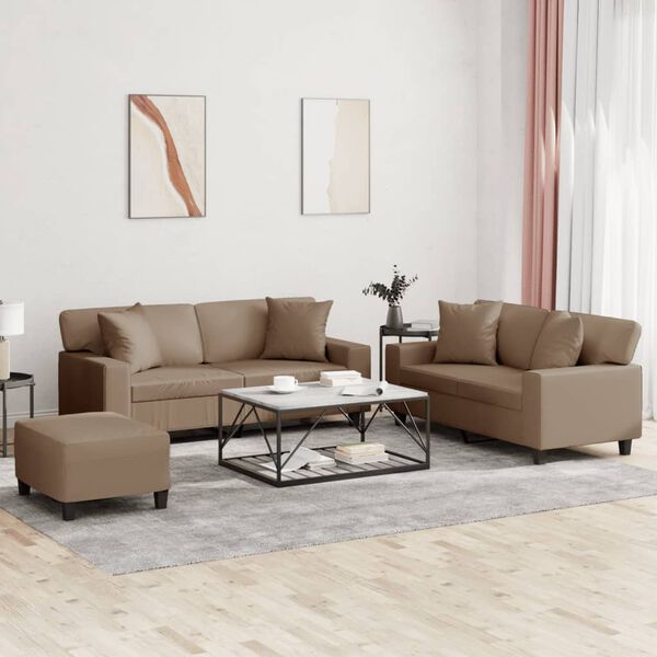 vidaXL 3 Piece Sofa Set with Pillows Cappuccino Faux Leather