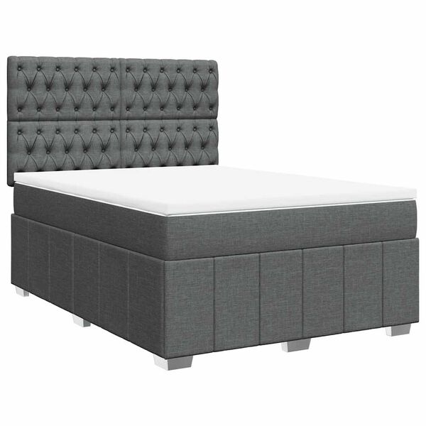 vidaXL Box Spring Bed with Mattress Dark Grey Double Fabric