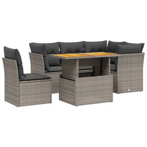 vidaXL 5 Piece Garden Sofa Set with Cushions Grey Poly Rattan
