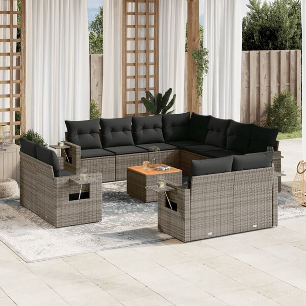 vidaXL 12 Piece Garden Sofa Set with Cushions Grey Poly Rattan